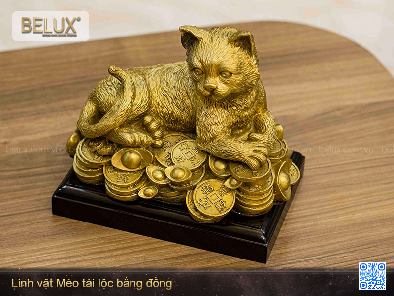 Tượng mèo tài lộc bằng đồng nhỏ