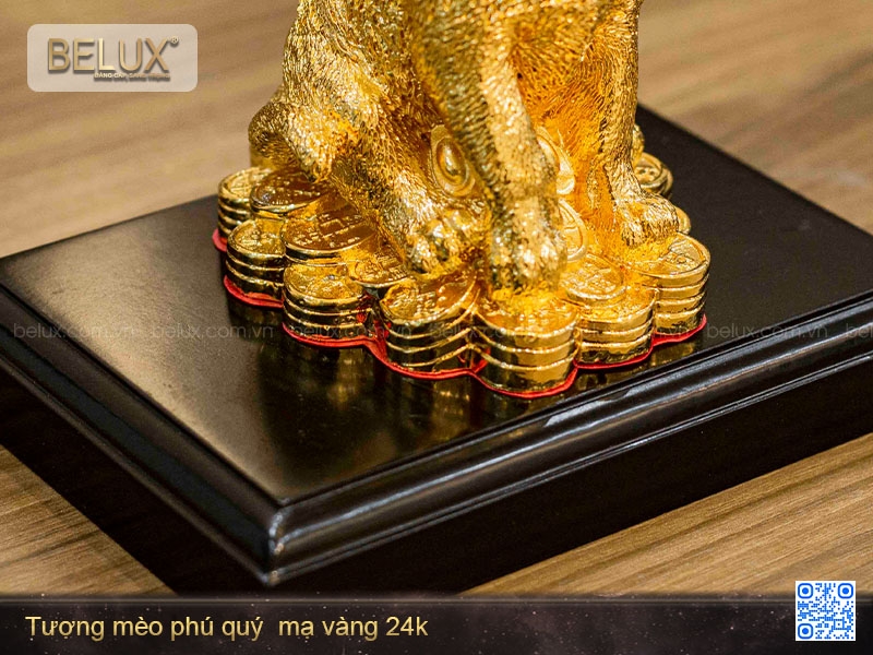 Tượng Mèo phú quý mạ vàng 24K