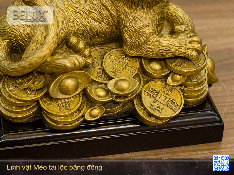 Tượng mèo tài lộc bằng đồng nhỏ
