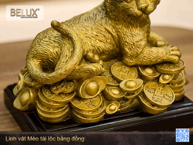 Tượng mèo tài lộc bằng đồng nhỏ