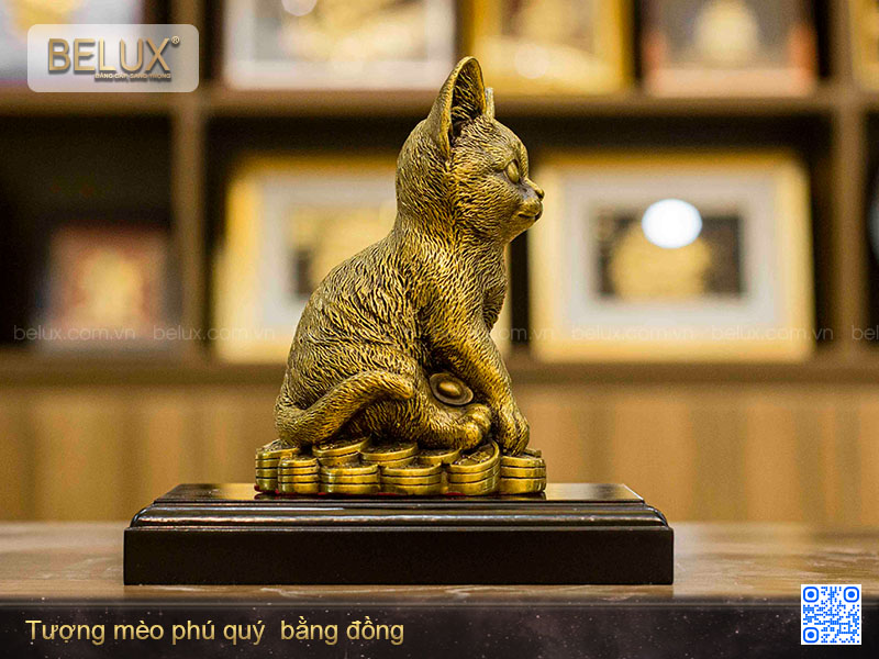 Tượng Mèo phú quý bằng đồng
