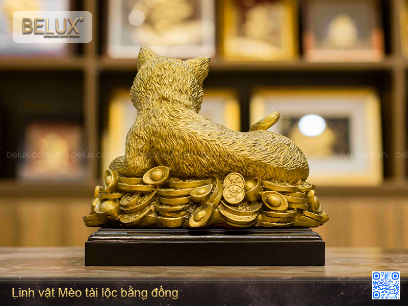 Tượng mèo tài lộc bằng đồng nhỏ