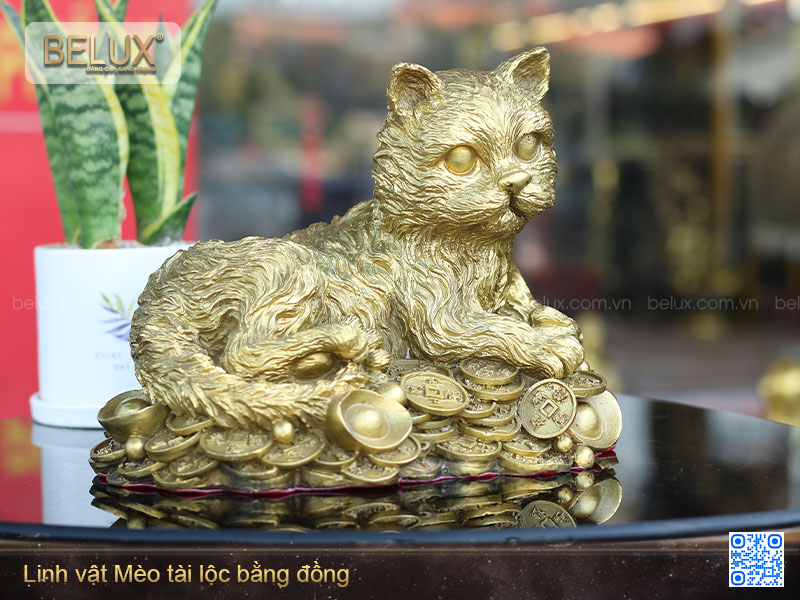 Tượng mèo tài lộc bằng đồng cỡ lớn