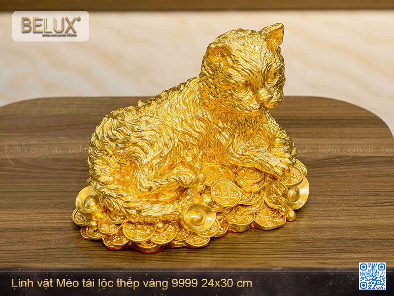 Tượng Mèo tài lộc thếp vàng 9999 lớn