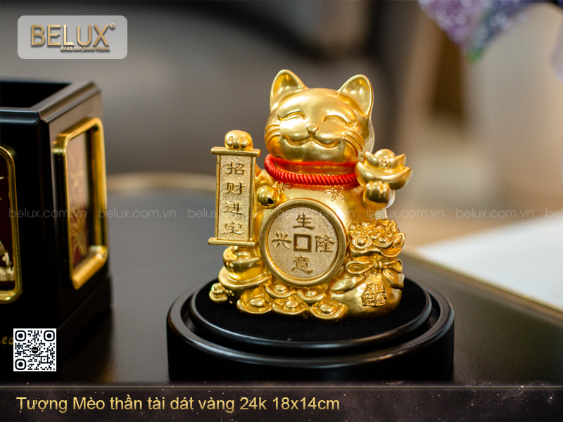 Tượng Mèo Thần Tài dát vàng 24k
