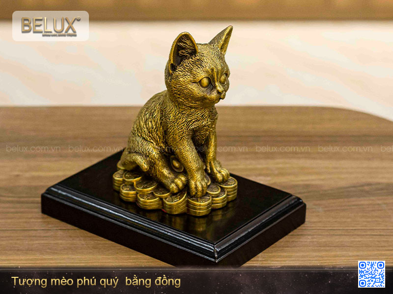 Tượng Mèo phú quý bằng đồng
