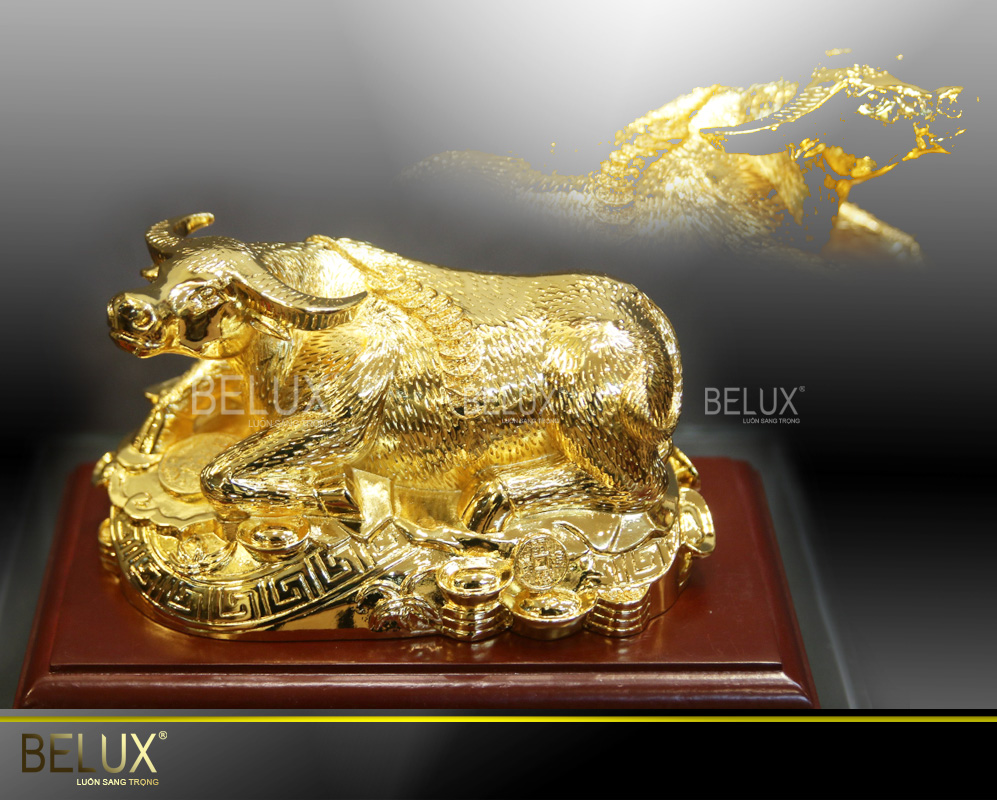 Tượng Trâu Phát Tài Mạ Vàng 24k
