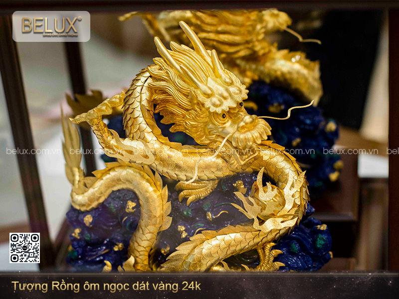 Tượng Rồng ôm ngọc dát vàng 24k