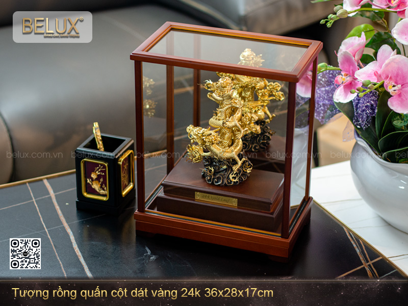 Tượng Rồng quấn cột dát vàng 24k