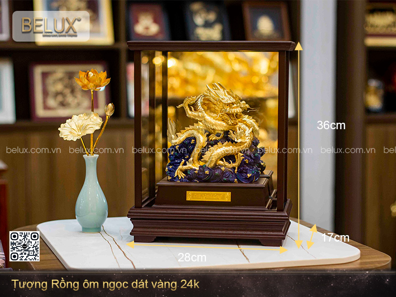 Tượng Rồng ôm ngọc dát vàng 24k