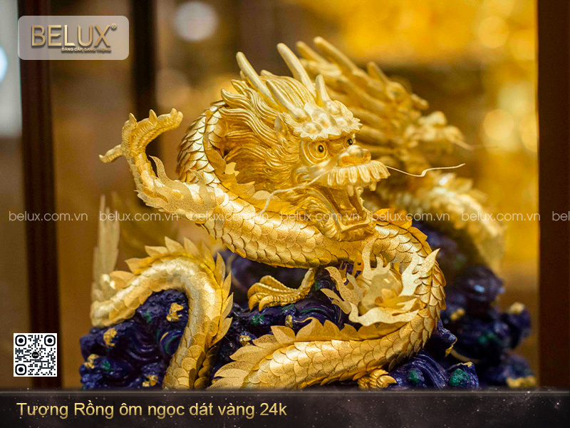Tượng Rồng ôm ngọc dát vàng 24k