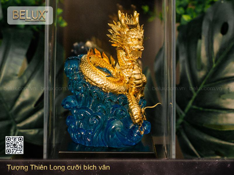 Tượng Thiên Long Cưỡi Bích Vân Dát Vàng 24k