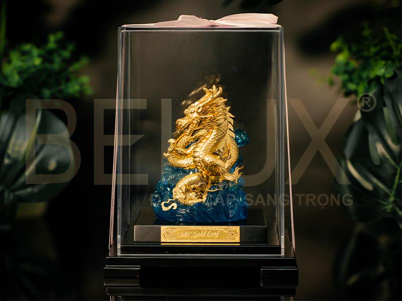 Tượng Thiên Long Cưỡi Bích Vân Dát Vàng 24k