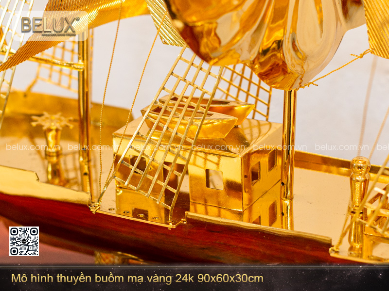 Mô Hình Thuyền Buồm Mạ Vàng 24k 90x60x30cm