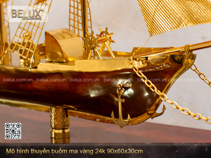 Mô Hình Thuyền Buồm Mạ Vàng 24k 90x60x30cm
