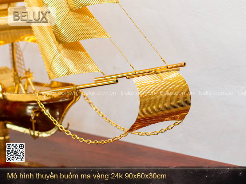 Mô Hình Thuyền Buồm Mạ Vàng 24k 90x60x30cm