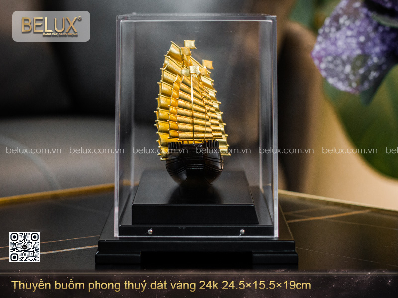 Thuyền Buồm Phong Thuỷ Dát Vàng 24k 24.5×15.5×19cm