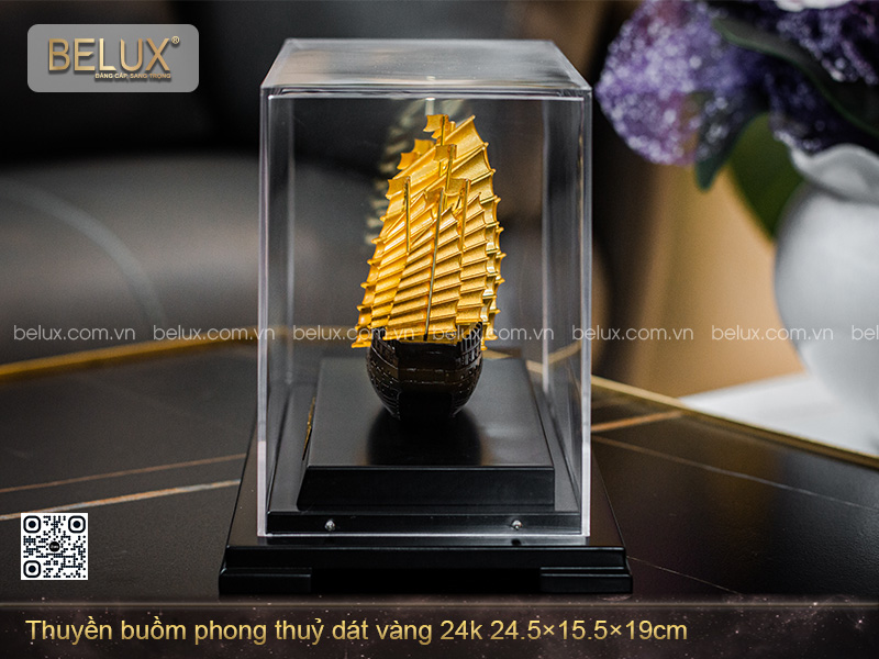 Thuyền Buồm Phong Thuỷ Dát Vàng 24k 24.5×15.5×19cm