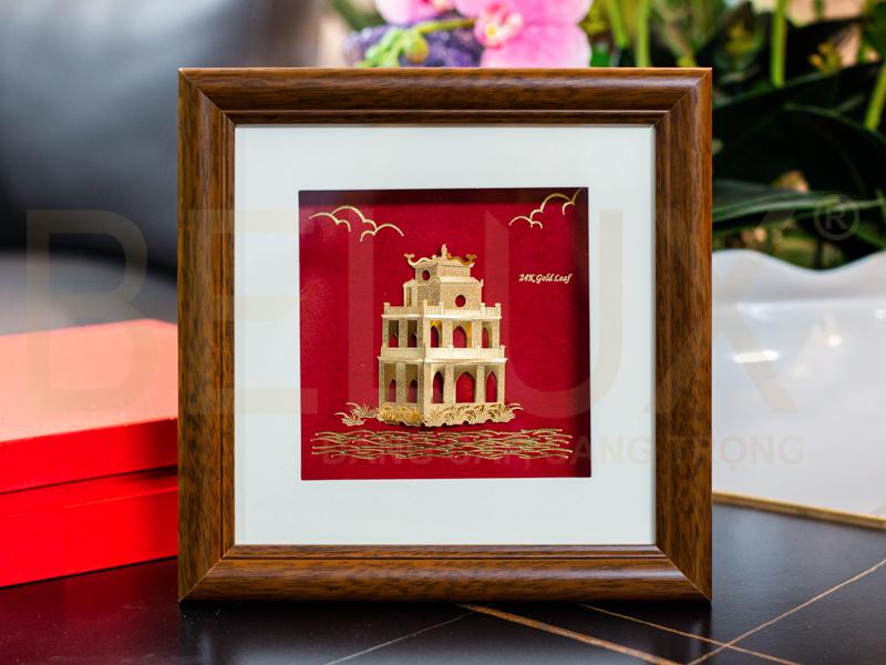Tranh Tháp Rùa Dát Vàng 24k 25x25cm