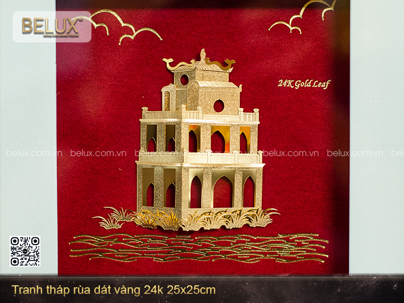 Tranh Tháp Rùa Dát Vàng 24k 25x25cm