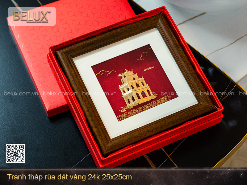 Tranh Tháp Rùa Dát Vàng 24k 25x25cm
