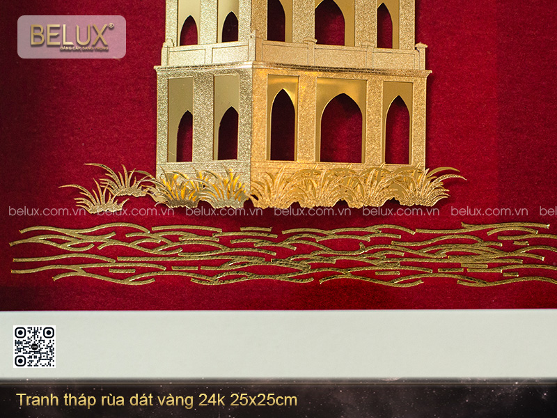 Tranh Tháp Rùa Dát Vàng 24k 25x25cm