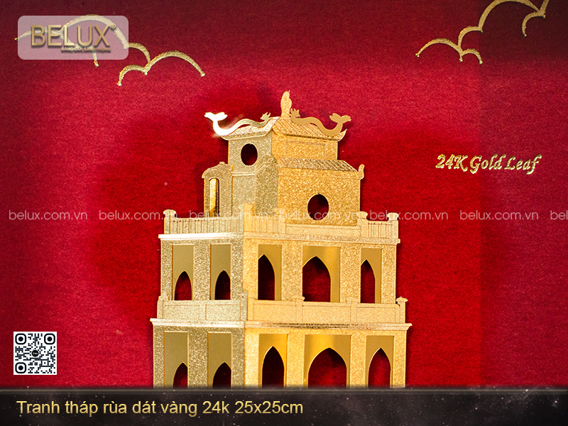 Tranh Tháp Rùa Dát Vàng 24k 25x25cm