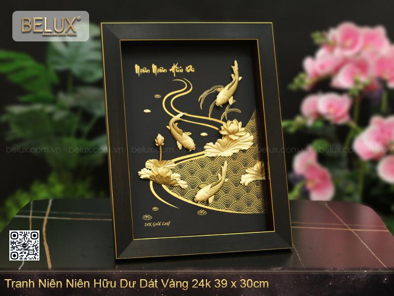 Tranh Niên Niên Hữu Dư Dát Vàng 24k 39x30cm