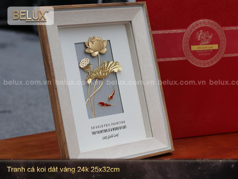 Tranh Cá Koi Hoa Sen dát vàng 24k