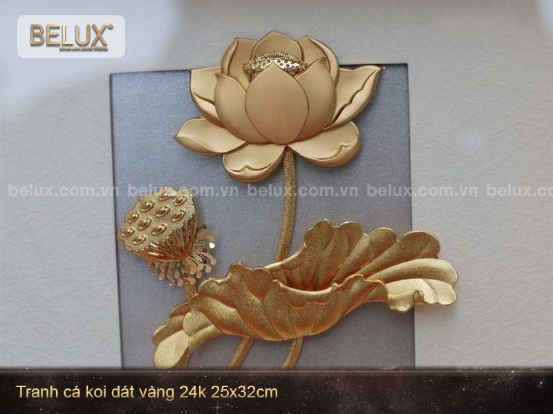 Tranh Cá Koi Hoa Sen dát vàng 24k