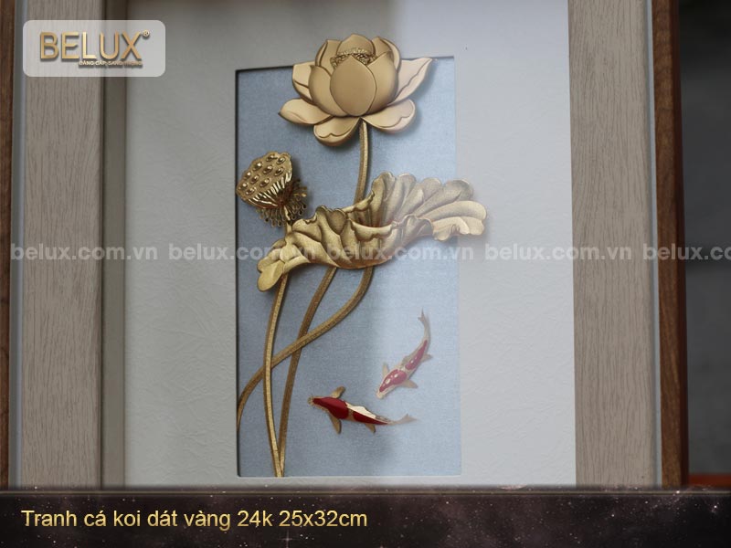 Tranh Cá Koi Hoa Sen dát vàng 24k