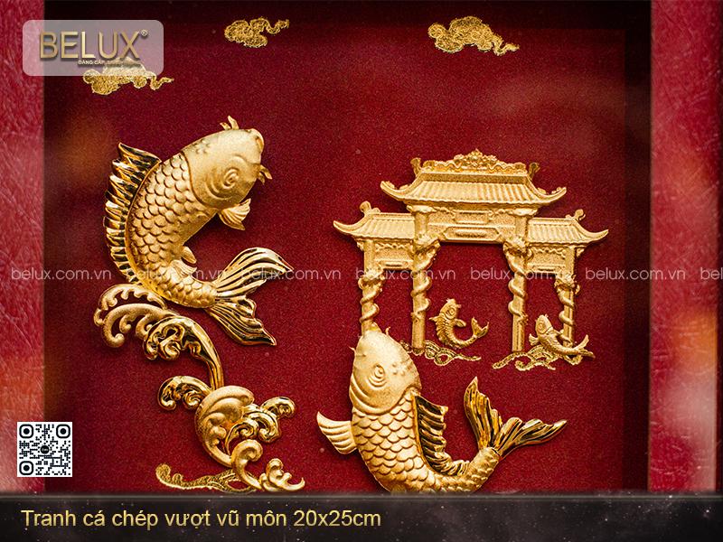 Tranh Cá Chép Vượt Vũ Môn Dát Vàng 24k