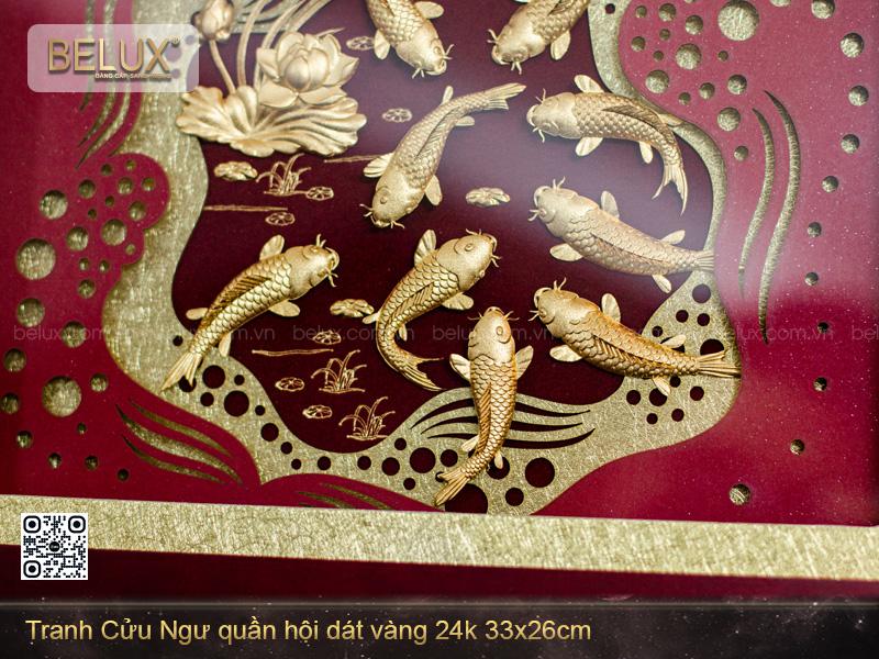 Tranh Cửu Ngư Quần Hội Dát Vàng 24k Nền Đỏ