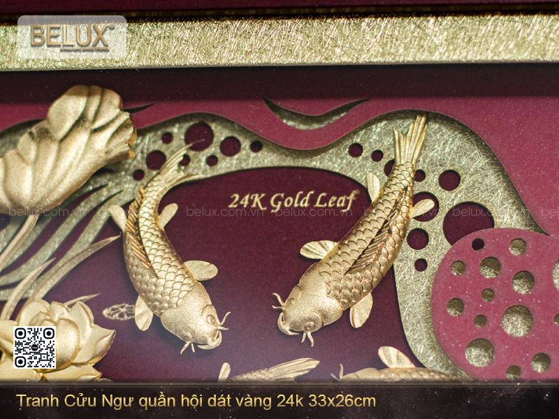 Tranh Cửu Ngư Quần Hội Dát Vàng 24k 81x81cm