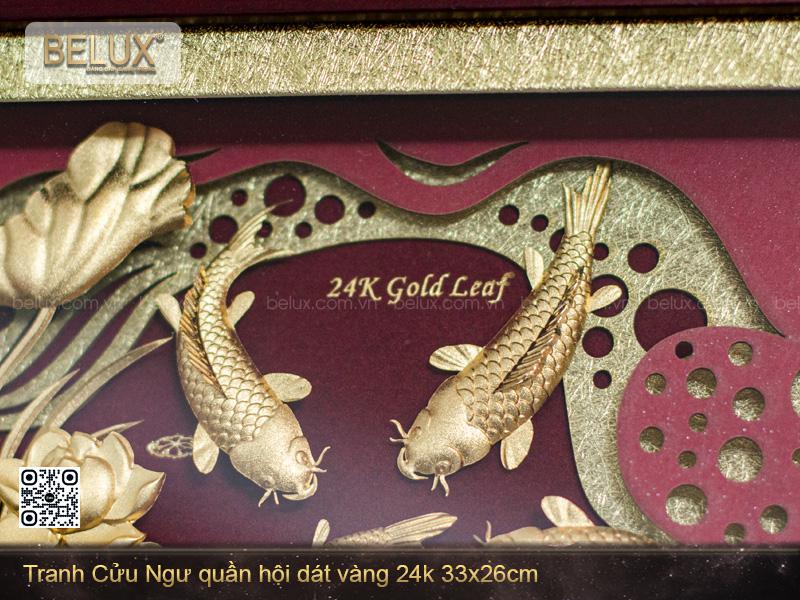 Tranh Cửu Ngư Quần Hội Dát Vàng 24k Nền Đỏ