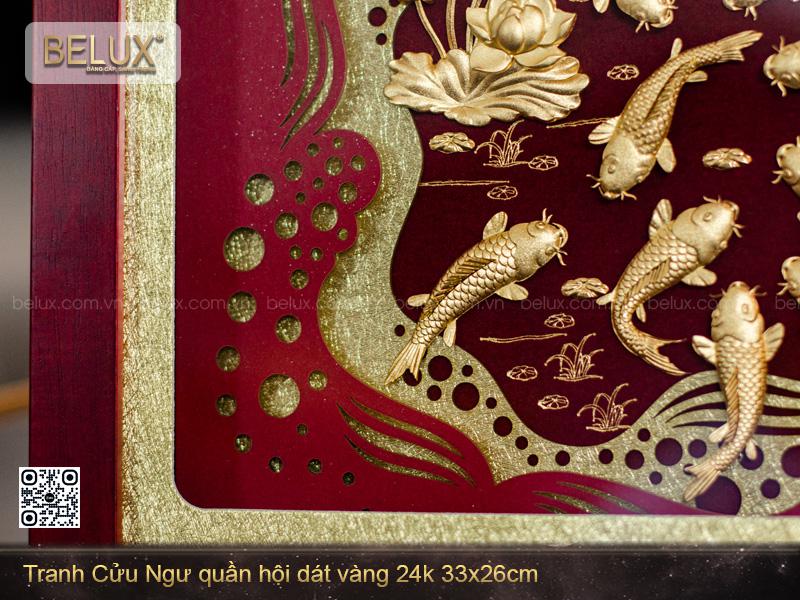 Tranh Cửu Ngư Quần Hội Dát Vàng 24k Nền Đỏ