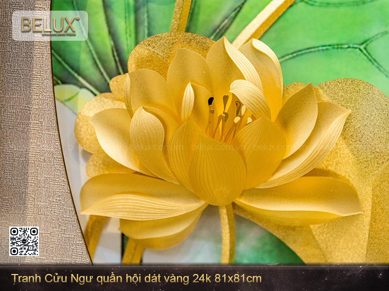 Tranh Cửu Ngư Quần Hội Dát Vàng 24k 81x81cm