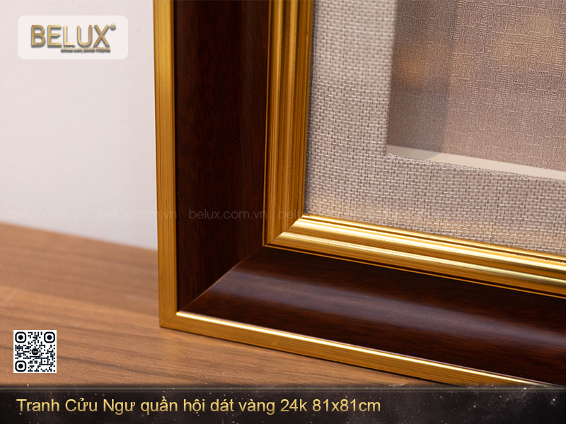 Tranh Cửu Ngư Quần Hội Dát Vàng 24k 81x81cm