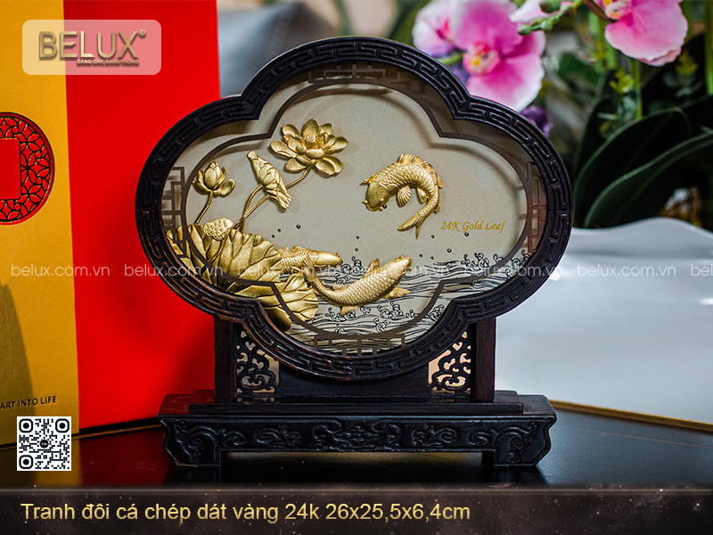 Tranh Đôi Cá Chép Dát Vàng 24k
