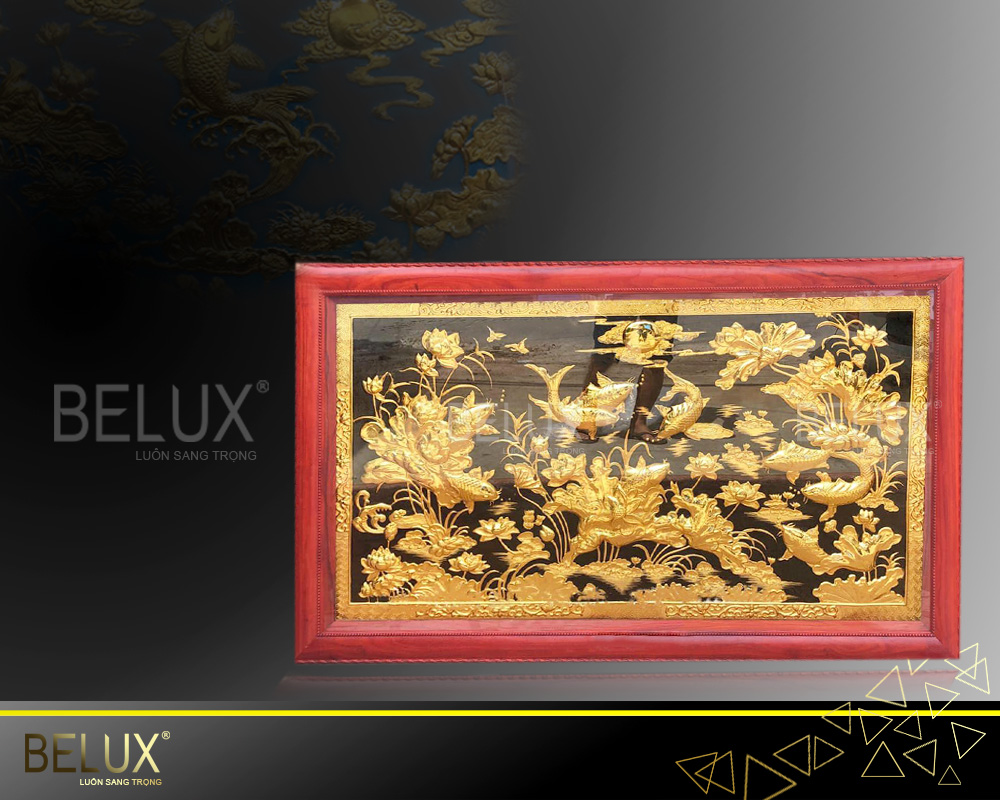 Tranh Cửu Ngư Quần Hội Mạ Vàng 24k KT 1m55x88cm
