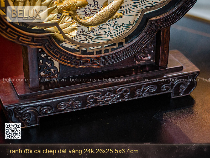 Tranh Đôi Cá Chép Dát Vàng 24k
