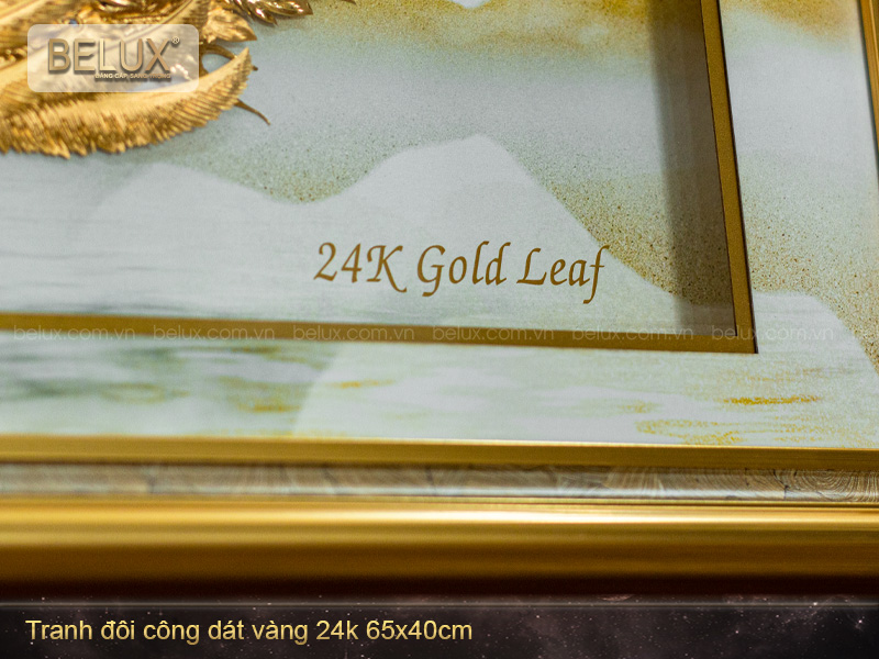 Tranh Đôi Chim Công Dát Vàng 24K 65x40cm Mẫu 2