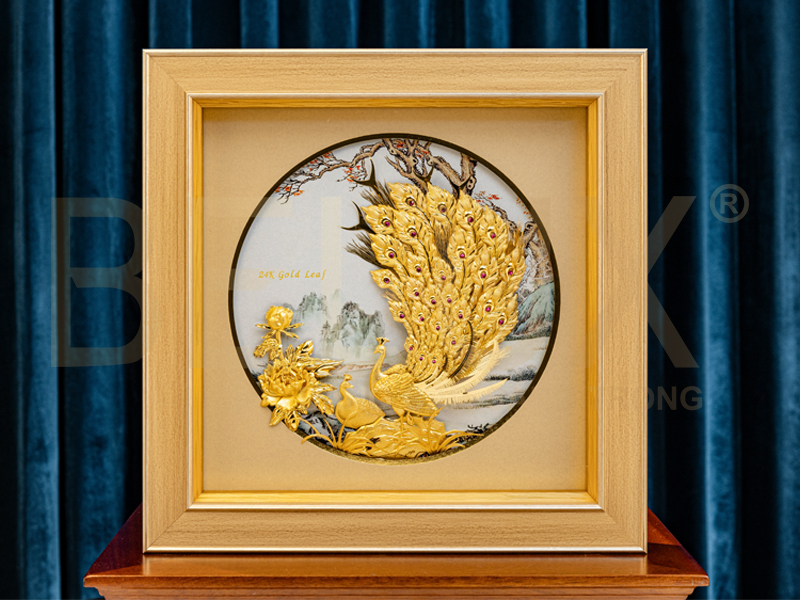 Tranh Đôi Công Dát Vàng 24k 28x28cm
