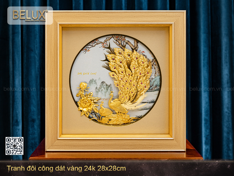 Tranh Đôi Công Dát Vàng 24k 28x28cm