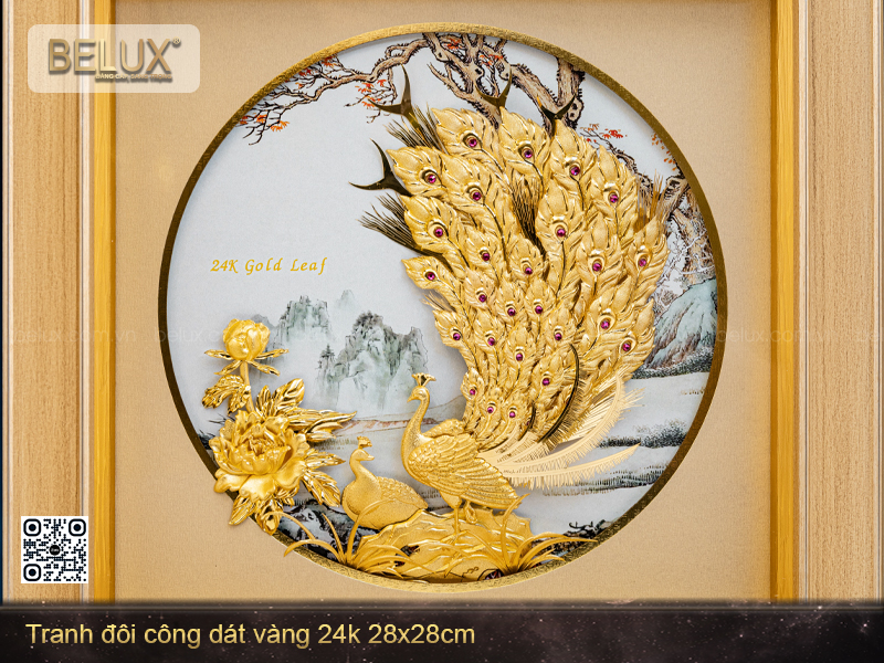 Tranh Đôi Công Dát Vàng 24k 28x28cm