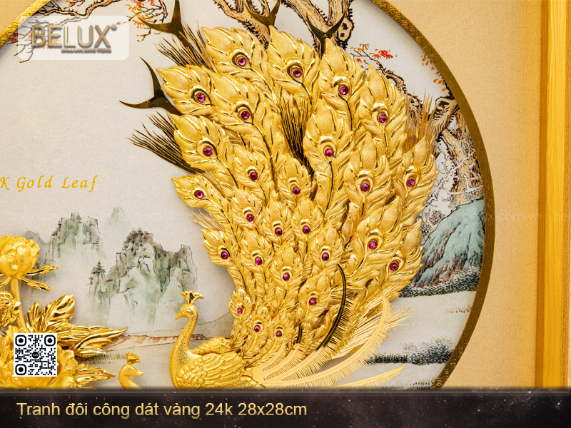 Tranh Đôi Công Dát Vàng 24k 28x28cm