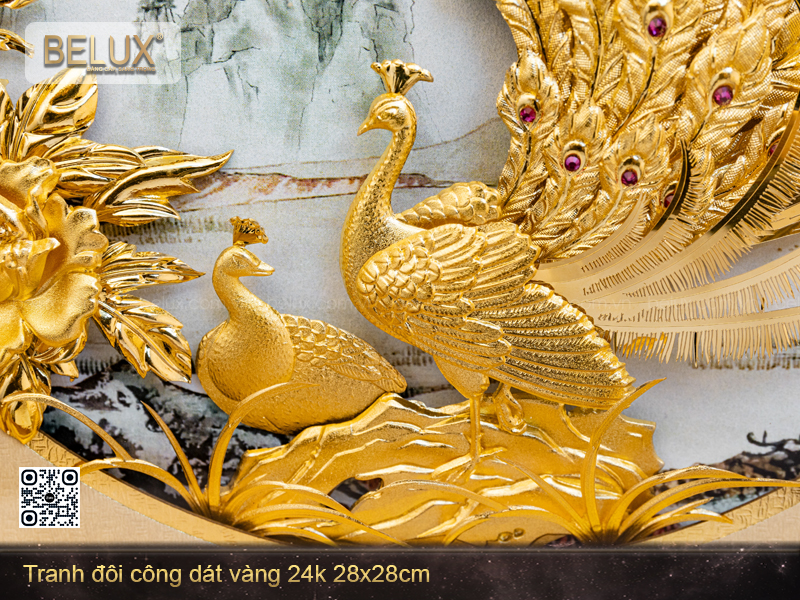 Tranh Đôi Công Dát Vàng 24k 28x28cm