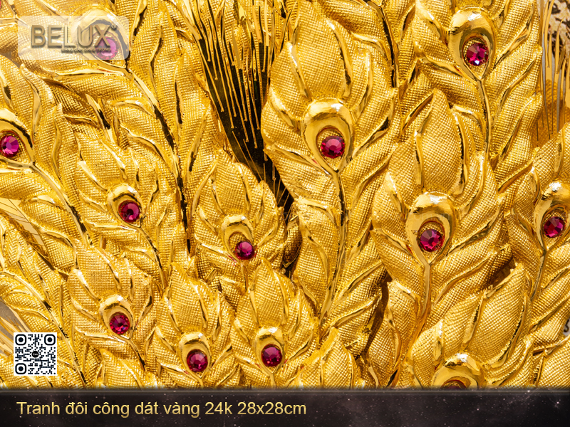 Tranh Đôi Công Dát Vàng 24k 28x28cm