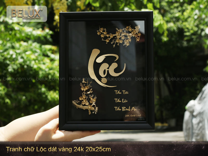 Tranh Chữ Lộc Dát Vàng 24k 25x20cm