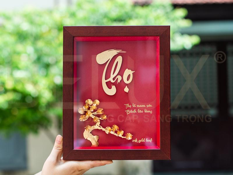 Tranh Chữ Thọ Dát Vàng 24k 25x20cm